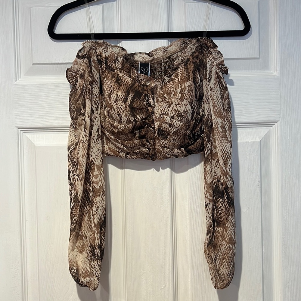 NEVER WORN!! Snake print sheer, long sleeved cropped tube top🐍